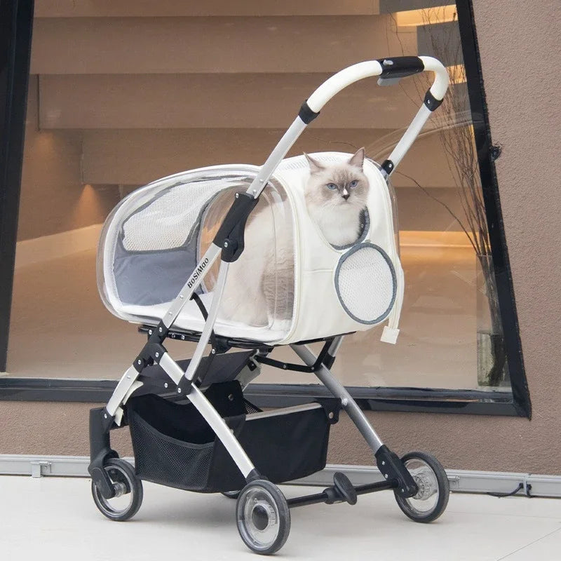 Lightweight Foldable Pet Stroller With Transparent Cover For Small Medium Dogs Detachable Dog Walking Cart Outdoor Carrier