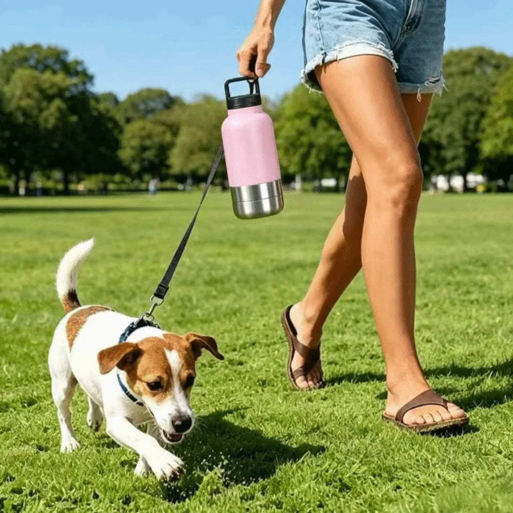 3 in 1 Stainless Steel Pet Water Bottle 32Oz Detachable Dog Drinking Bottle Large Capacity Multi-layered Pet Food Bottle Hiking