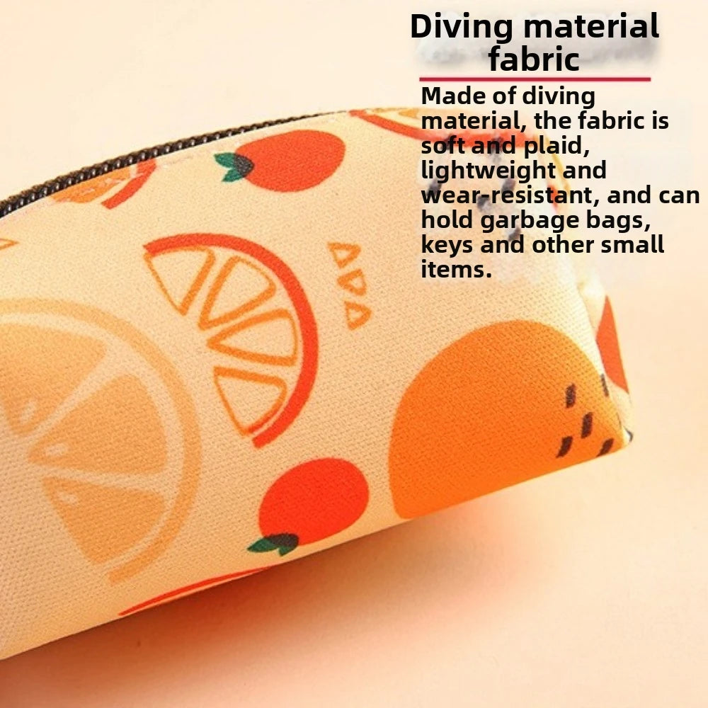 New Cute Fruit Pattern Dog Poo Bag Holder with Buckle Waterproof Waste Bag Holder Zipper Poo Bag Dispenser for Dog Leash