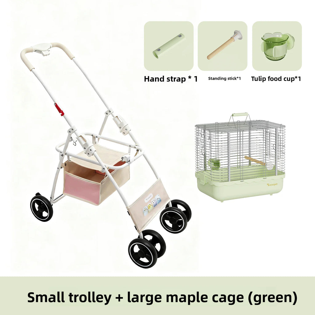 Foldable Lightweight Pet Stroller for Parrots Dogs Cats Outdoor Travel Carrier with Storage Space Portable Pet Transport Cart