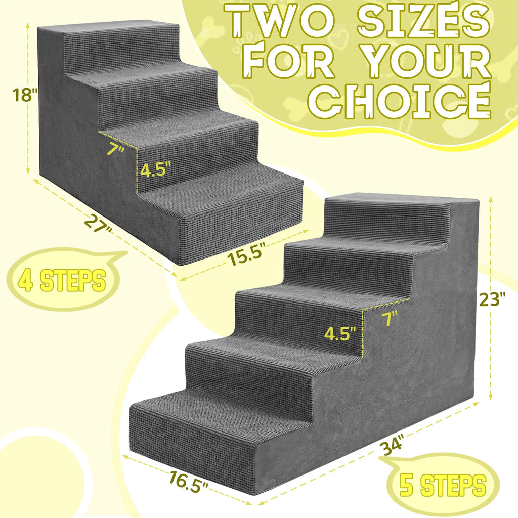 4-Tier/5-Tier Foam Pet Stairs for Beds & Couches (Non-Slip)