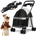 Pet 4 Wheels Dog Cat Stroller Portable Foldable Trolley Pet Carrier Cart Outdoor Travel Dog Cat Cage Stroller with Cup Holder