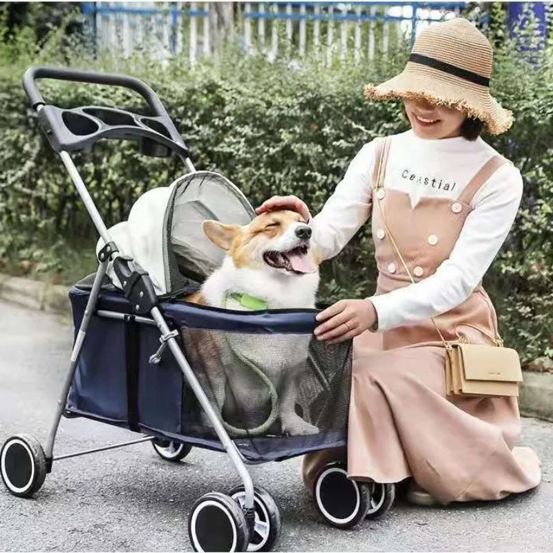 Portable Foldable Outdoor Pet Stroller Lightweight Small Dogs Cats Rabbits Pet Stroller Pet Stoller Stroller for Dog Dog Trolley