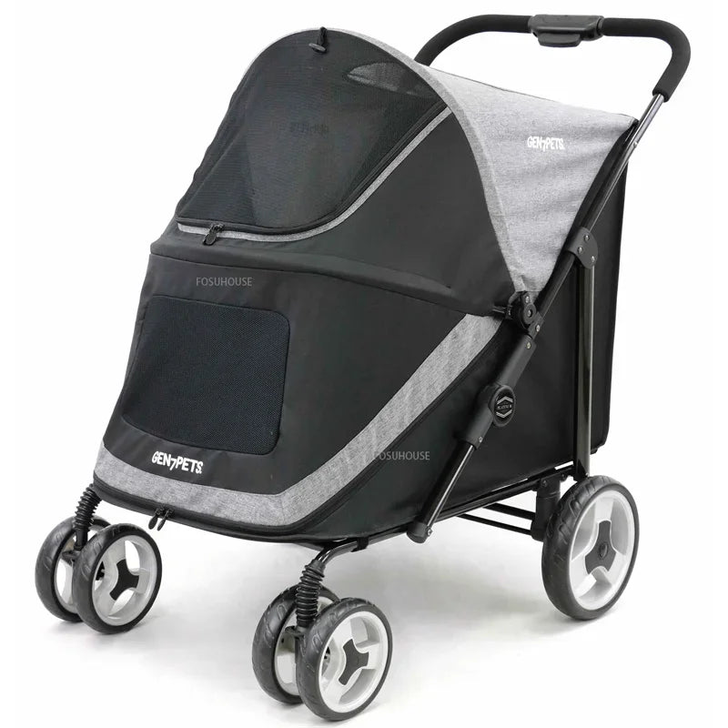 Modern Portable 55kg Large Dog Pet Stroller Cats Dogs Cart 4-wheel Foldable Large Capacity Stroller Outdoor Travel Trolley a