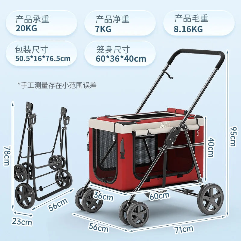BL09 Universal Pet Stroller Foldable Dog Cat Carrier Outdoor Travel Cart with Detachable Bag