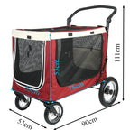 Multifunctional Foldable Camping Cart Large Pet Stroller Trolley with Wooden Table Top Heavy Cart for Outdoor Travel Dog Carrier