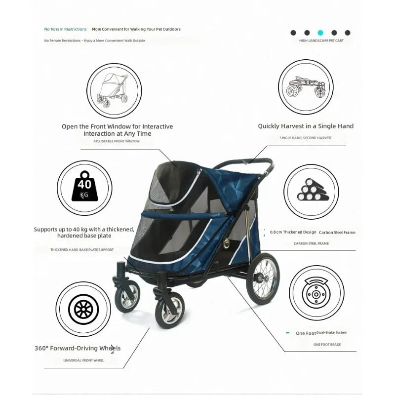 Pet Stroller for Large Dogs and Multiple Cats, Spacious Dog Cat Carrier, Durable Pet Travel Cart, Outdoor Walking Jogging