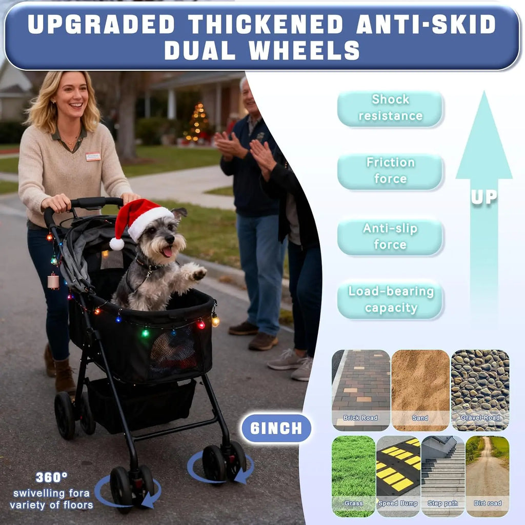 4 Wheels Pet Stroller 4 in 1 Pet Stroller with Detachable Carrier for Small & Medium Dogs Cats up to 55 lbs Easy-Folding Travel