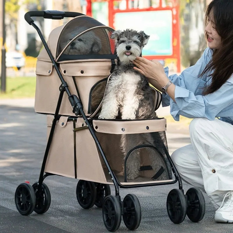 Lightweight Double-layer Pet Stroller Travel Double-layer Pet Stroller Foldable Dog and Cat Pet Outdoor Stroller