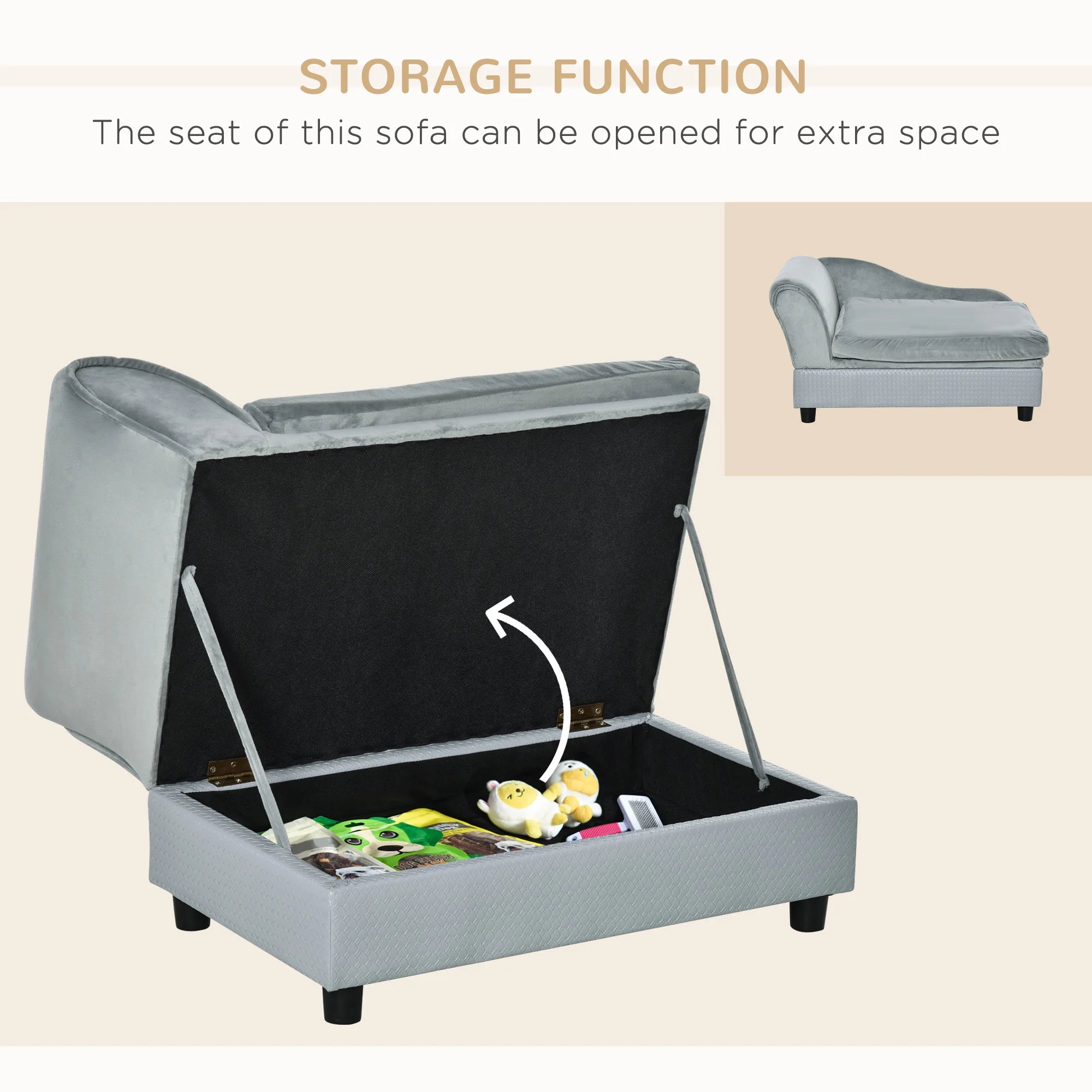 Luxury Dog Sofa Bed with Hidden Storage (Pale Gray)