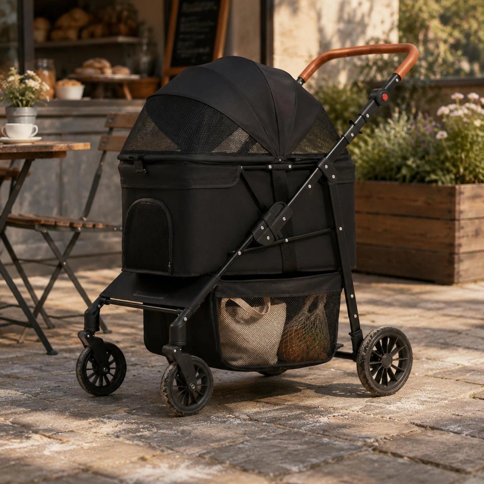 Foldable Pet Stroller Adjustable Handle Foldable Dog Stroller Large Dog Wagon Breathable Mesh Window Pet Gear for Shopping