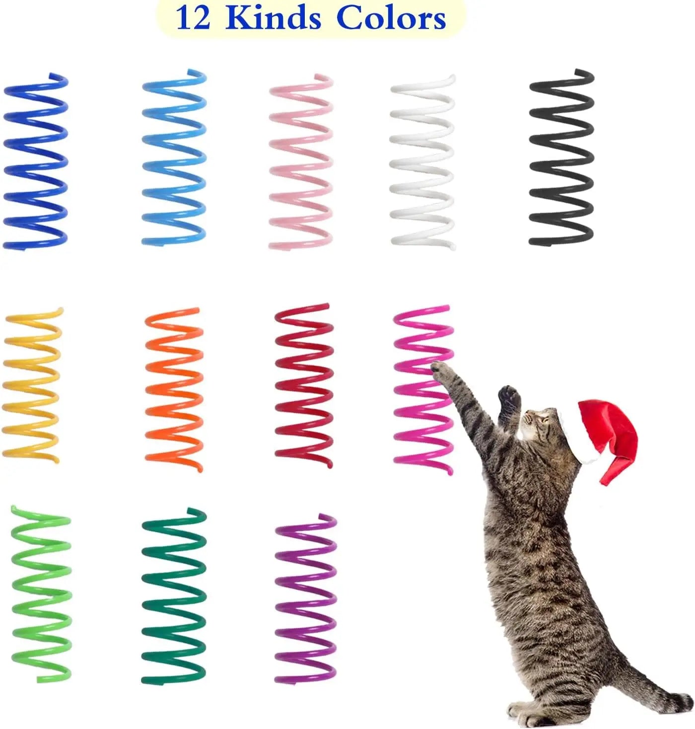 12-Pack Colorful Cat Spring Coil Toys — Durable Heavy Plastic Spiral Springs for Indoor Cat Self-Play