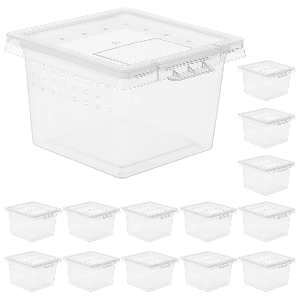 20 Pcs Reptile Enclosure Tank Clear Box Small Cage Plastic Container Feeding Snake Lizard Terrarium Insect Breeder Pet