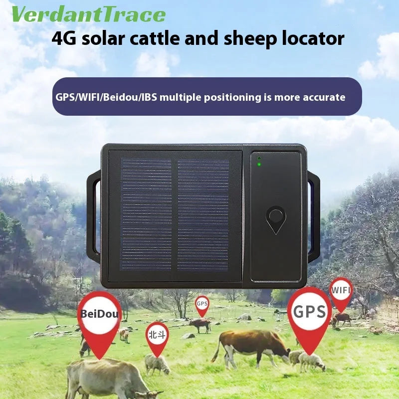 VerdantTrace 4G Solar WiFi GPS Animal Tracker for Sheep, Cows & Cattle - IP67 Waterproof 10000mAh Geo-Fence Device