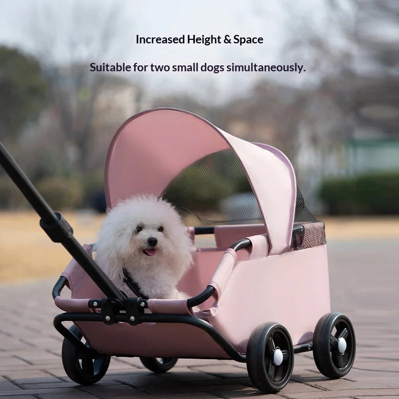 4 Wheels Pet Stroller With UV Protection Sun Canopy, Breathable Mesh Window, Retractable Adjustable Push Handle, Outdoor Walking Travel Carrier For Small Dogs Cats Puppies pet stroller
