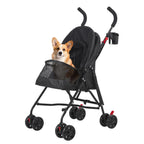 Pet Travel on All Road Surfaces with Oxford Cloth Material, Black, Foldable, Wide-View Window and Brakes