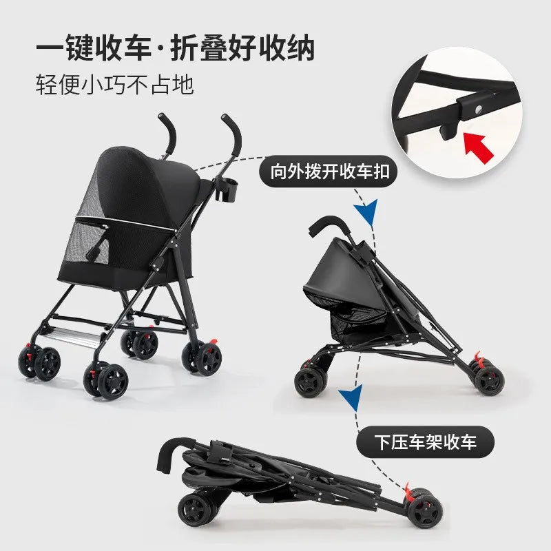 Pet stroller dog cat Teddy bear baby stroller small pet stroller lightweight foldable dog cat supplies for outdoor travel