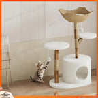 Real Wood Modern Cat Tree Tower with Wicker Condo & Scratching Post