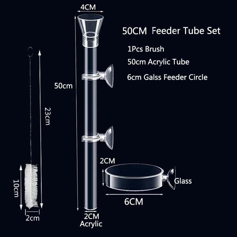 Acrylic Aquarium Shrimp Feeding Dish & Tube (Transparent, 20–30cm, Snail & Shrimp)