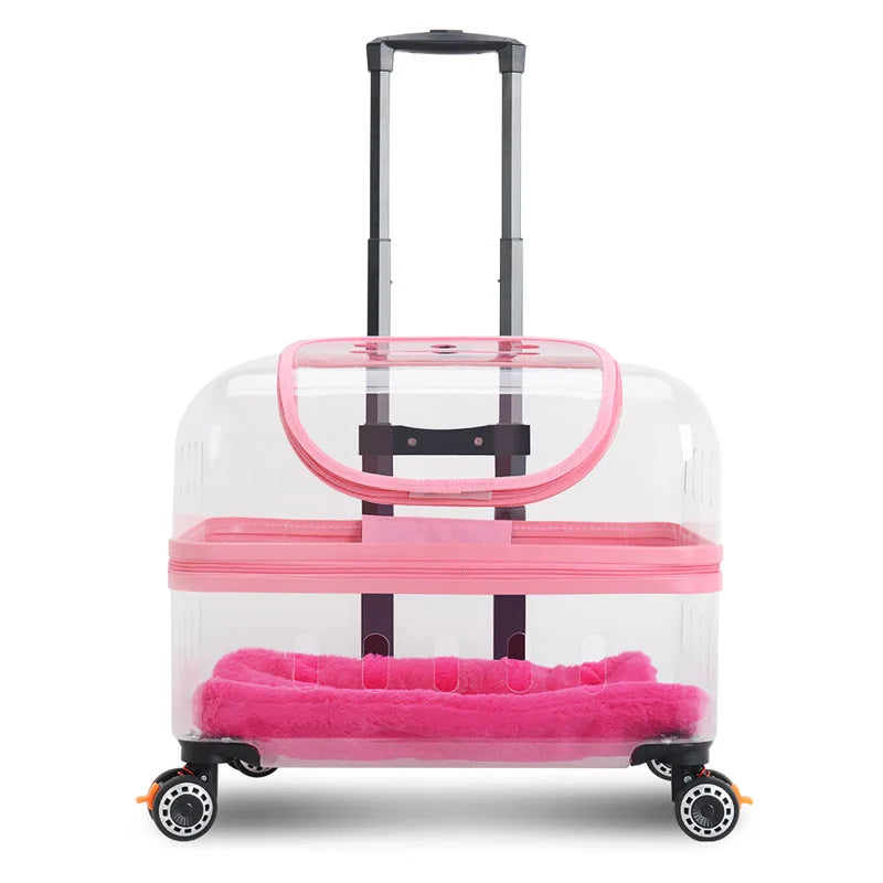 Large Capacity Portable Pet Trolley Box Universal Wheels Breathable Transparent Backpack Zipper Closure Made Durable Plastic