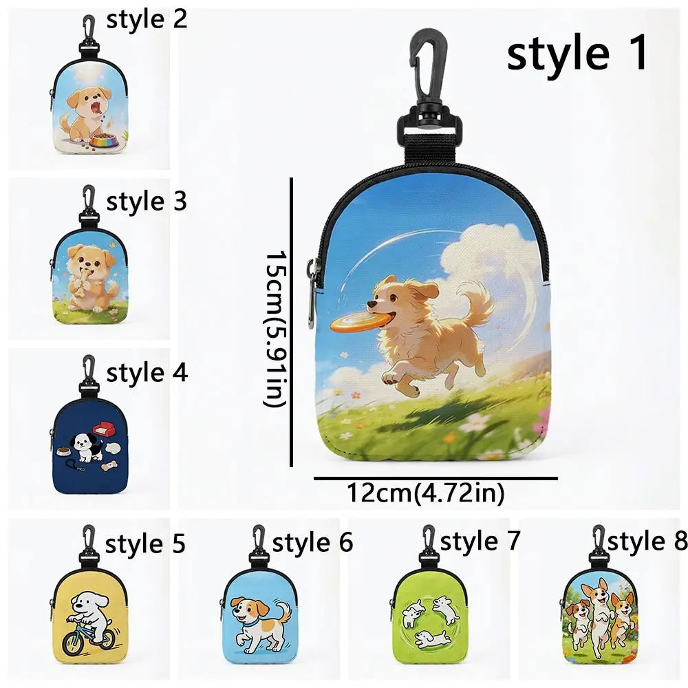 Dog Training Snack Bag with Hook Buckle (Cartoon Print, Waterproof)