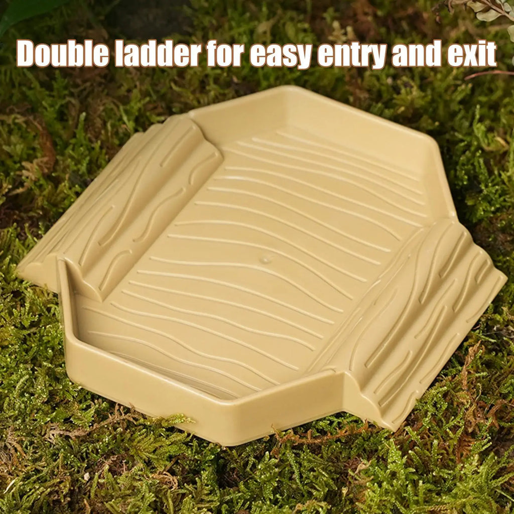 Tortoise Water Dish Anti-Slip Reptile Pool Dish Decorative Turtle Bath Tub with Ramp for Tortoise Snake Gecko Tank Accessory