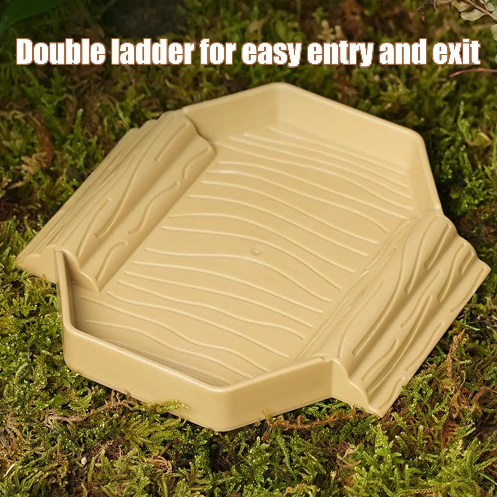 Tortoise Water Dish Anti-Slip Reptile Pool Dish Decorative Turtle Bath Tub with Ramp for Tortoise Snake Gecko Tank Accessory