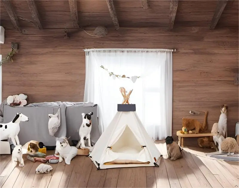 Portable Pet Teepee Bed with Thick Cushion (Up to 15lbs)