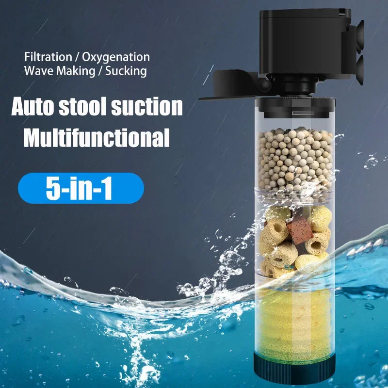 Silent 220V Submersible Aquarium Filter (Turtle & Fish Tank, Bio Sponge, Wave Maker)