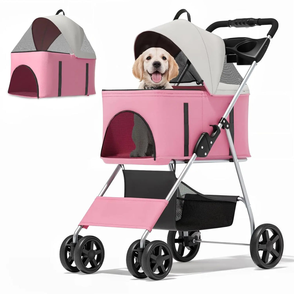 Pet Outdoor Travel, Pink, 3 in 1 Foldable, Detachable Carrier, Push Button Entry