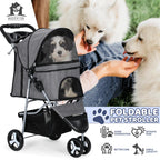 Magshion 3 Wheels Pet Dog Cat Stroller for Small Medium Dogs Cats, Foldable Jogger Stroller w/Storage Basket and Cup Holder