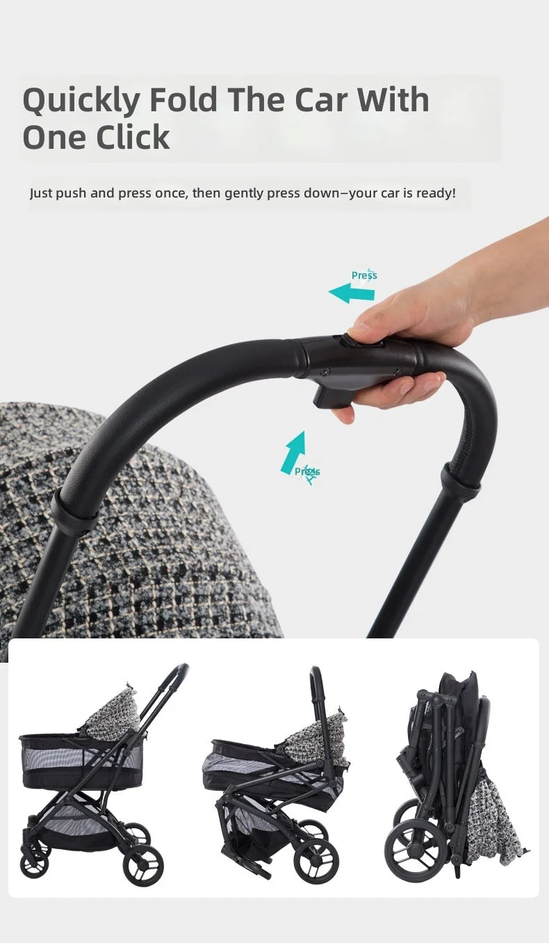 Pet Stroller for Small Cats and Dogs, Portable and Foldable, Lightweight Travel Carrier, All-Terrain Wheels, Adjustable Handle