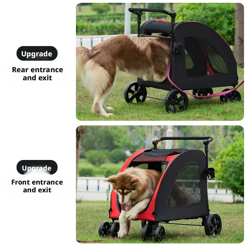 Medium Large Dog & Cat Multi-functional 4-Wheel Fabric Pet Stroller Outdoor Travel Walking Car Portable Foldable