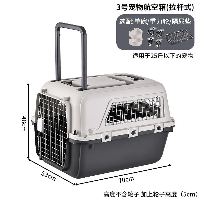 Pet Carrier, Large PP Dog Cat Travel Crate, Durable Airline Approved Pet Transport Box for Cats and Dogs, Portable Kennel