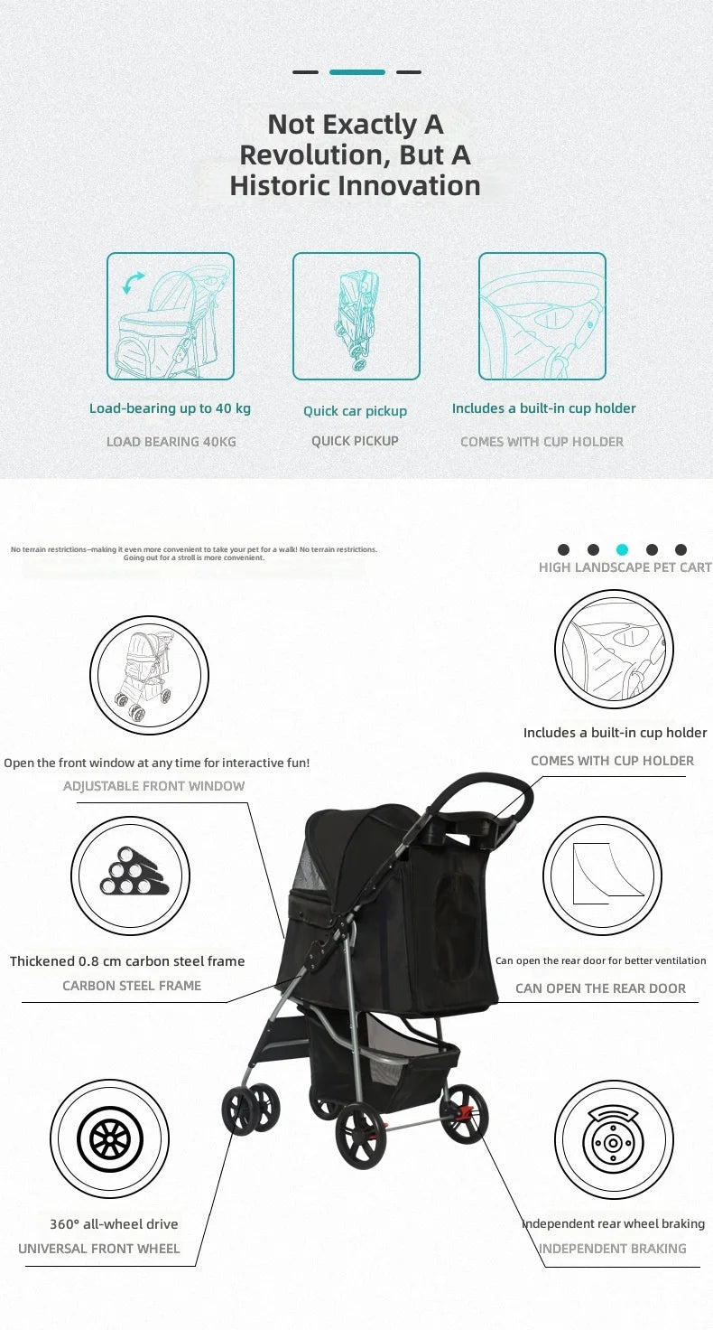 Pet Stroller for Small Dogs and Cats, Easy Foldable Travel Carrier, Portable Pet Carriage for Outdoor Walking