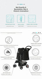 Pet Stroller for Small Dogs and Cats, Easy Foldable Travel Carrier, Portable Pet Carriage for Outdoor Walking