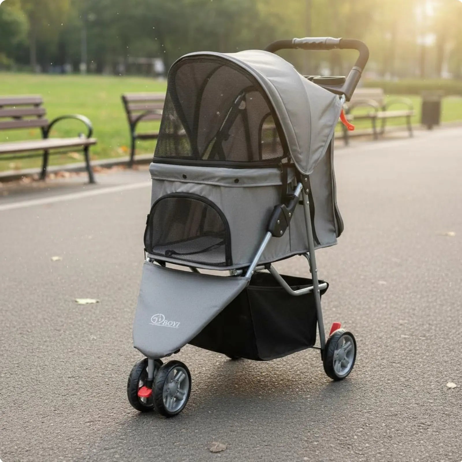3-Wheel Pet Pet Carriage Foldable Folding Dog Pet Carriage Lightweight Cat Carrier Breathable Mesh Single-Button Fold