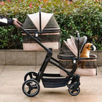Lightweight Foldable Double Pet Stroller, Detachable Single/Double Carrier for Small & Medium Dogs Cats, Portable for Car Travel