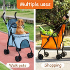 Lightweight Foldable Pet Stroller, Heavy Duty Oxford Fabric Dog Shopping Cart with Storage Basket for Outdoor Walking