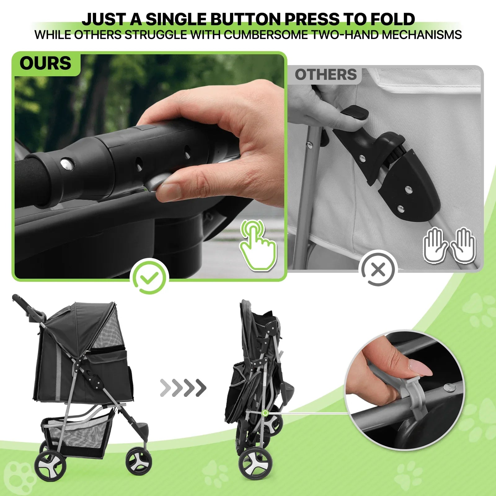 Magshion 3 Wheels Pet Dog Cat Stroller for Small Medium Dogs Cats, Foldable Jogger Stroller w/Storage Basket and Cup Holder
