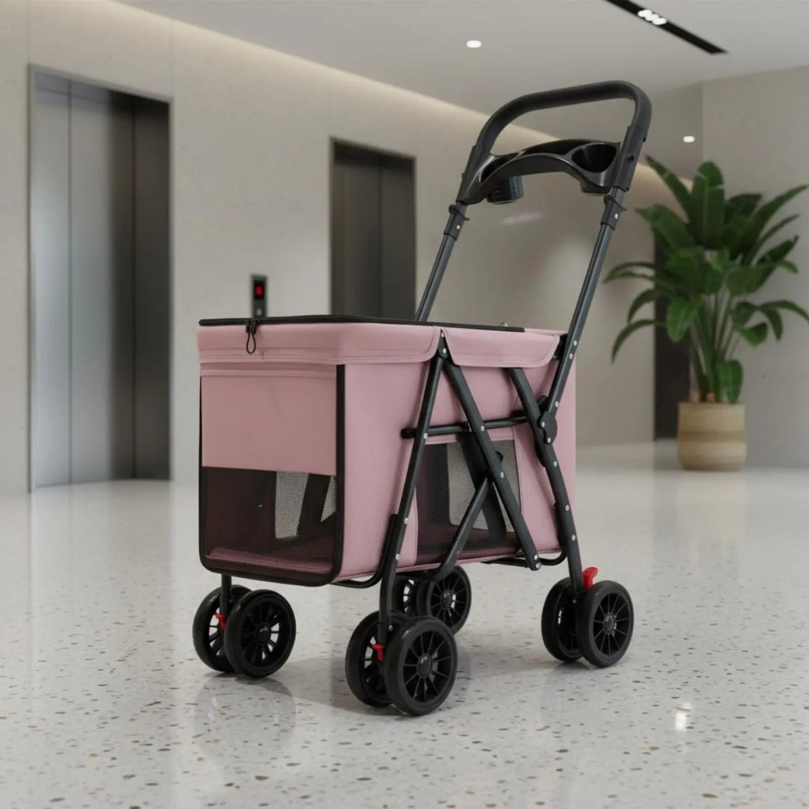 Dog Stroller Collapsible Feline Stroller Lightweight Pet Stroller Easy Accessible Creature Gear Rear Brakes for Walks, Outdoor