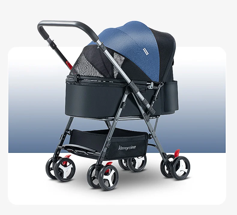 Small Compact Lightweight 4-Wheel Foldable All-Weather Canopy Pet Stroller for Small Medium Dogs and Cats in Outdoor Adventures