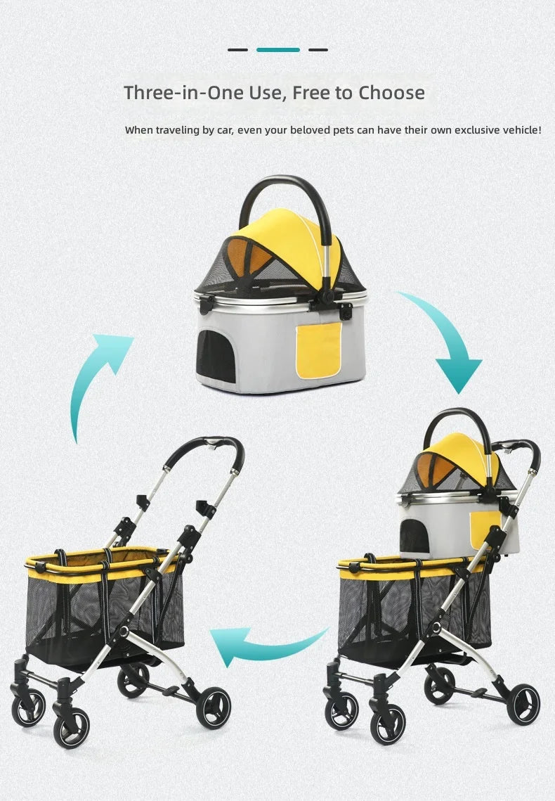 Pet Stroller Double Deck, Shock Absorbing Design for Dogs and Cats, Outdoor Multi-Pet Travel Carrier, Durable and Comfortable