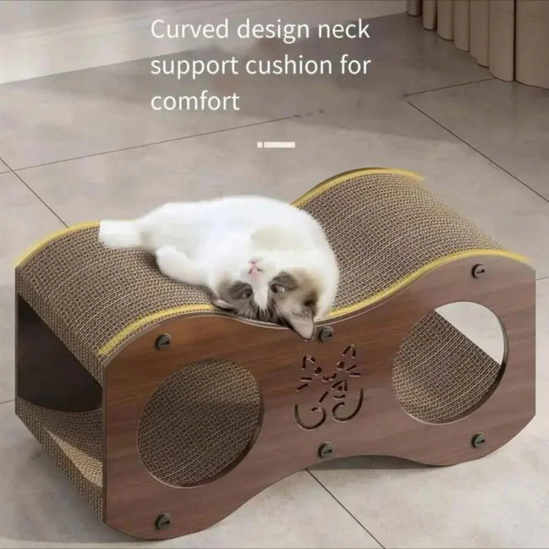 Walnut Cat Scratching Post with Integrated Bed (All-Season)