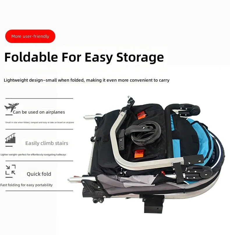 Pet Bicycle Trailer, 2-in-1 Dog Stroller, Portable Foldable Cart for Outdoor Travel, Detachable Design