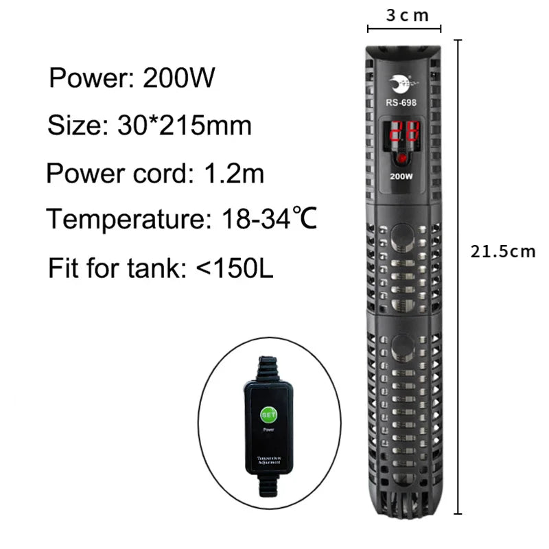Aquarium Submersible Heater with Thermostat (50–500W, 220V EU Plug)