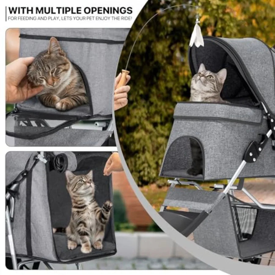 MoNiBloom 3 Wheels Pet Dog Cat Stroller for Small Medium Dogs and Cats, Lightweight Foldable Jogger Stroller w/Storage Basket a