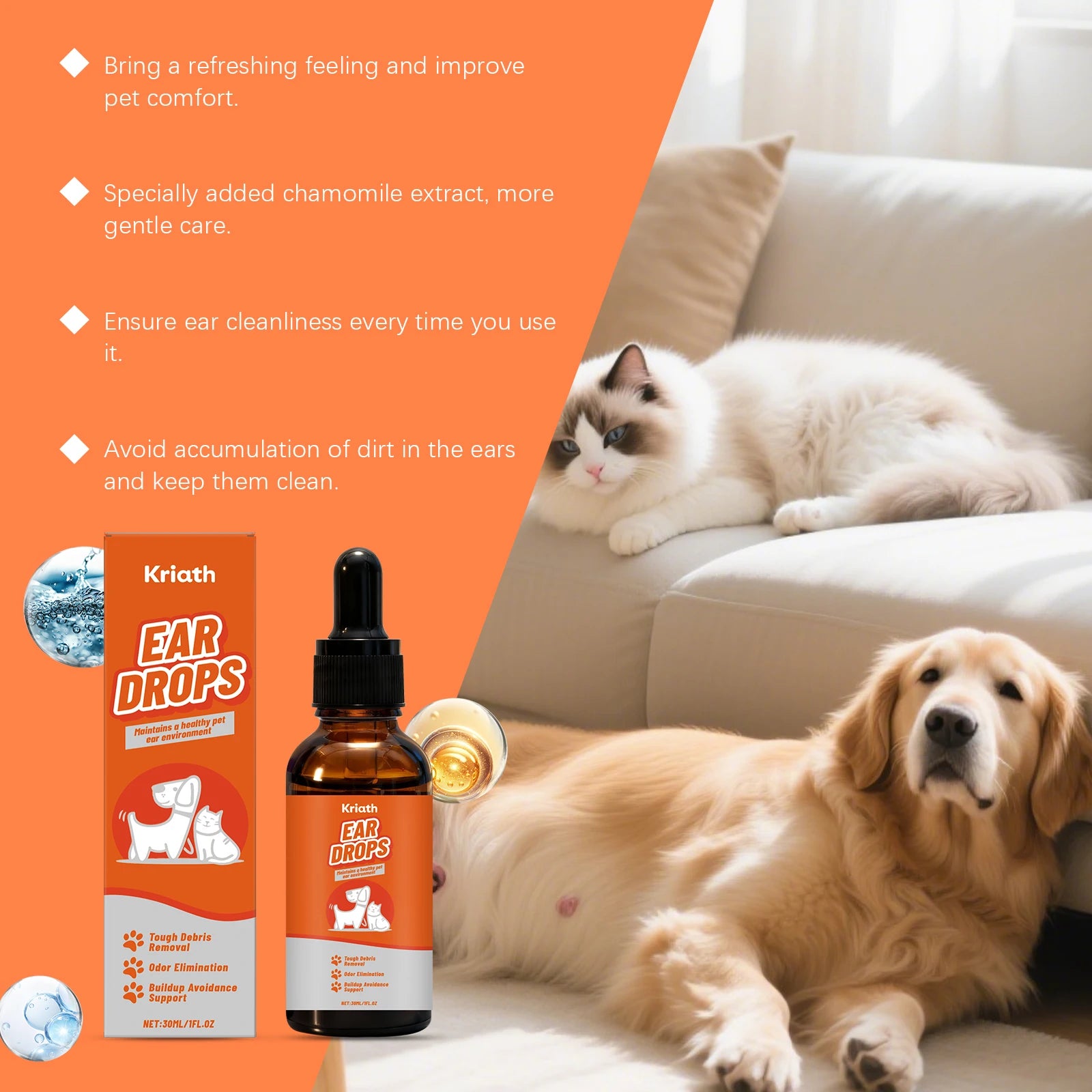 Dog Ear Care Drops Earwax Remover Relieve Itching Reduce Odor Anti-Fungals Dogs Cats Care Agent Gentle Pet Ear Cleaner Liquid