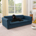 Oversized Linen Pet Sofa Bed with Backrest for Large Dogs (Dark Blue)