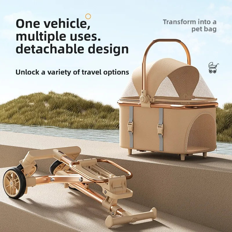 Stylish Small Dog Pet Stroller Lightweight Foldable Detachable Carrier Cat Friendly Travel Pet Stroller Dog Stroller Dog Trolley